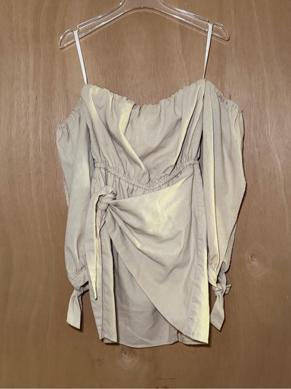 Runaway Off-Shoulder Tie-Front Tunic in Light Beige
